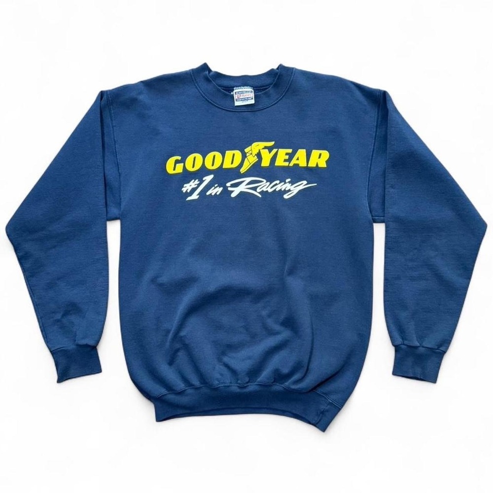 Vintage 90s Goodyear Tires Racing Auto Car Mechanic Navy Crewneck Hanes Sweater